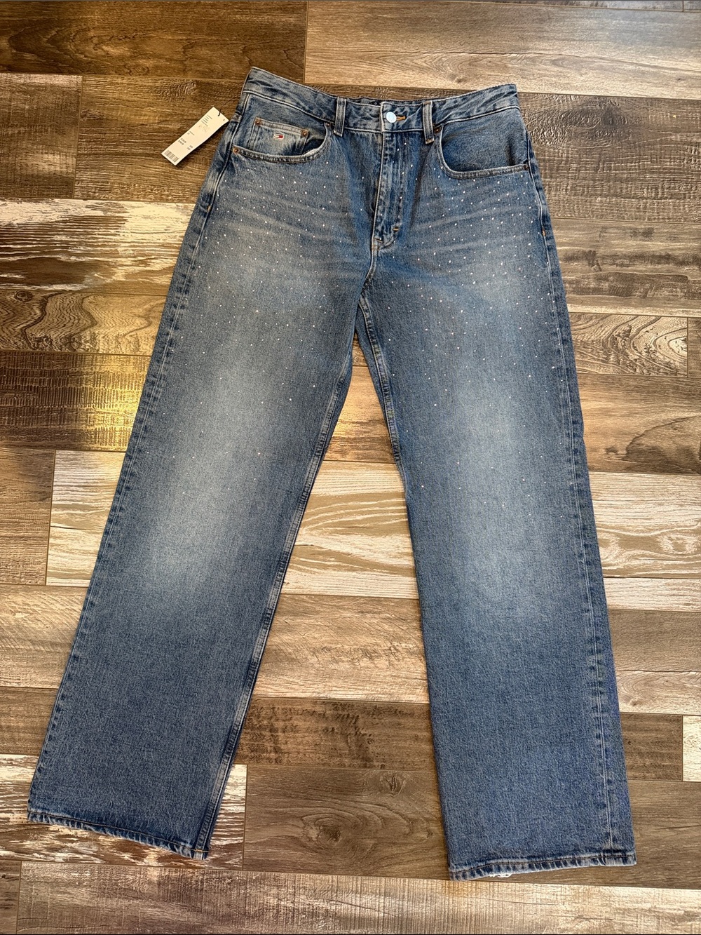 Tommy Hilfiger MIA Mid-Relaxed Straight Jeans with Pink Shiny Speck Detail